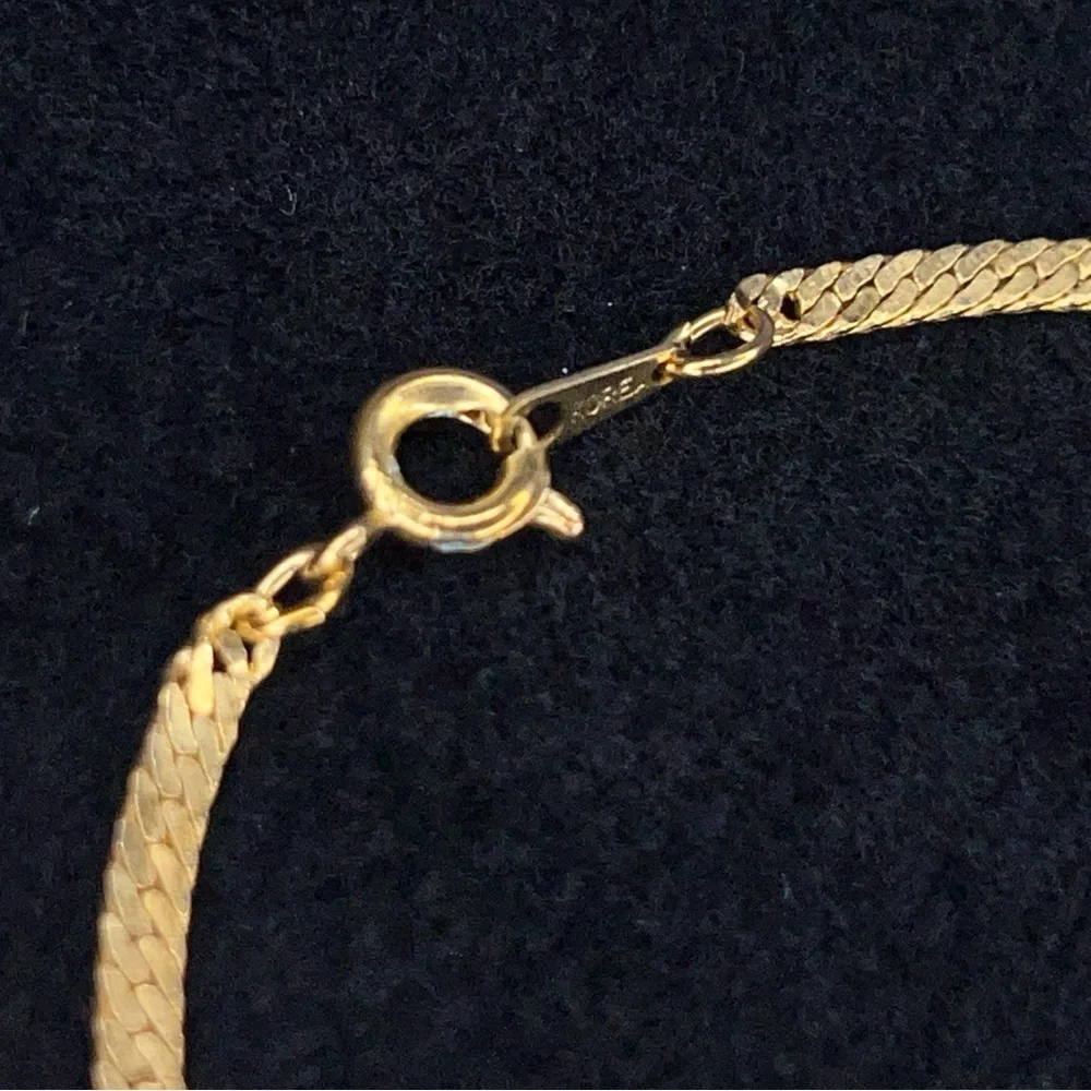 Vintage Made In Korea Yellow Gold Herringbone Bracelet Spring Ring Closure 7”